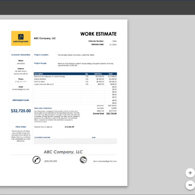 The work estimate in the print settings window, ready to print on one page.